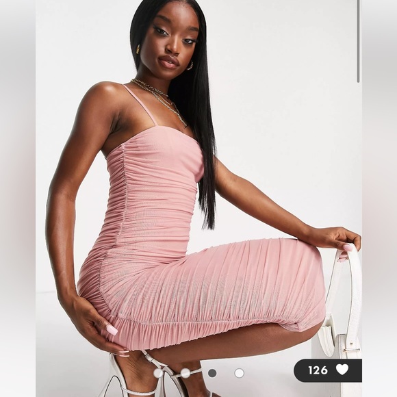 Simmi ruched strappy midi dress in blush pink - Picture 4 of 5